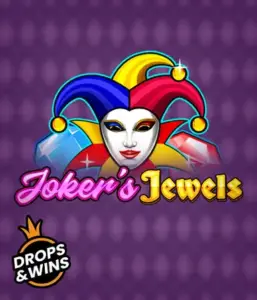 Experience the vibrant world of the Joker's Jewels game by Pragmatic Play, showcasing a charming joker's mask embellished with a multicolored jester hat. This graphic conveys the joyful spirit of classic slots, set against a purple background. Perfect for those who love classic slot games, offering a delightful gaming experience. 