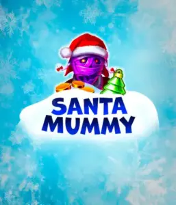  Experience the whimsical "Santa Mummy" slot game by Belatra, featuring a mummified Santa dressed in festive holiday attire. This eye-catching image presents the mummy with a vivid purple hue, wearing a Santa hat, against a backdrop of snowy blue and frosty snowflakes. The game's title, "Santa Mummy," is boldly written in large, frost-like blue letters.